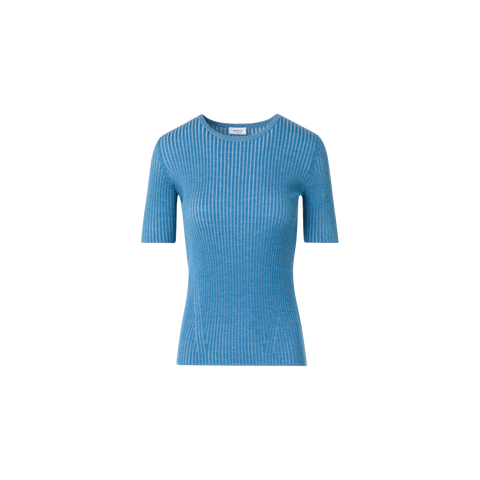 Fitted Short Sleeves Knit Shirt in Merino Wool