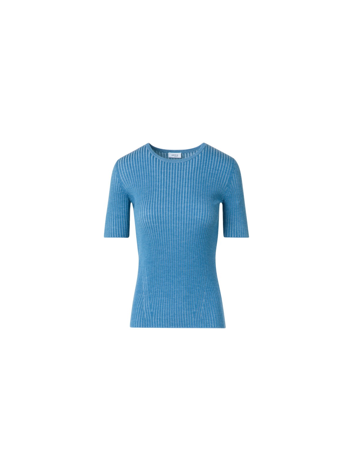 Designer Fitted Short Sleeves Knit Shirt in Merino Wool - blue