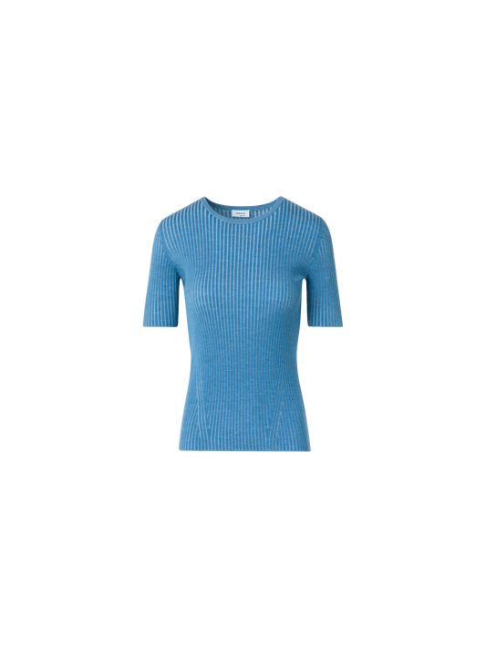 Designer Fitted Short Sleeves Knit Shirt in Merino Wool - blue