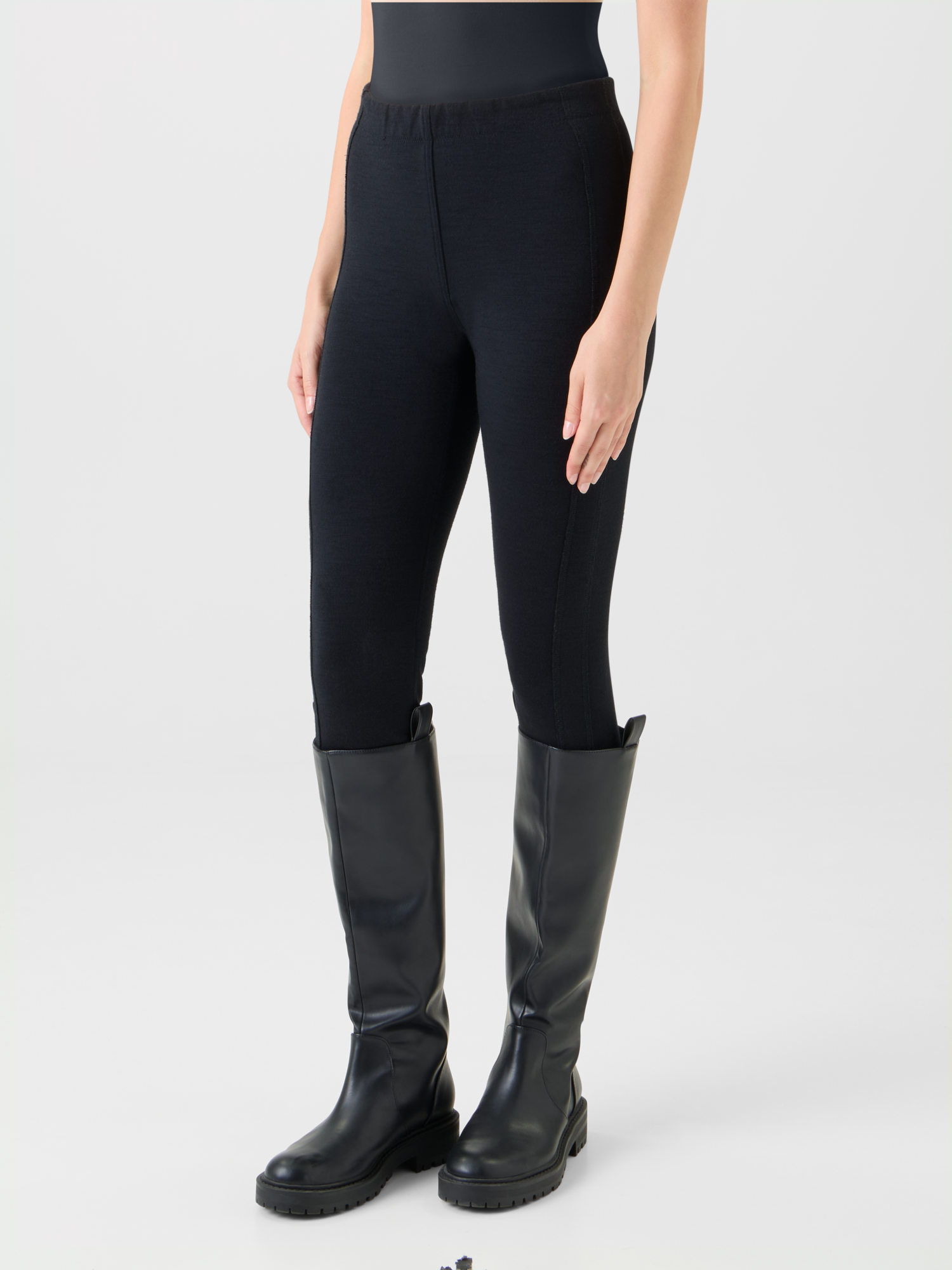Designer Skinny Wool Cotton Blend Scuba Leggings - black - neutral 