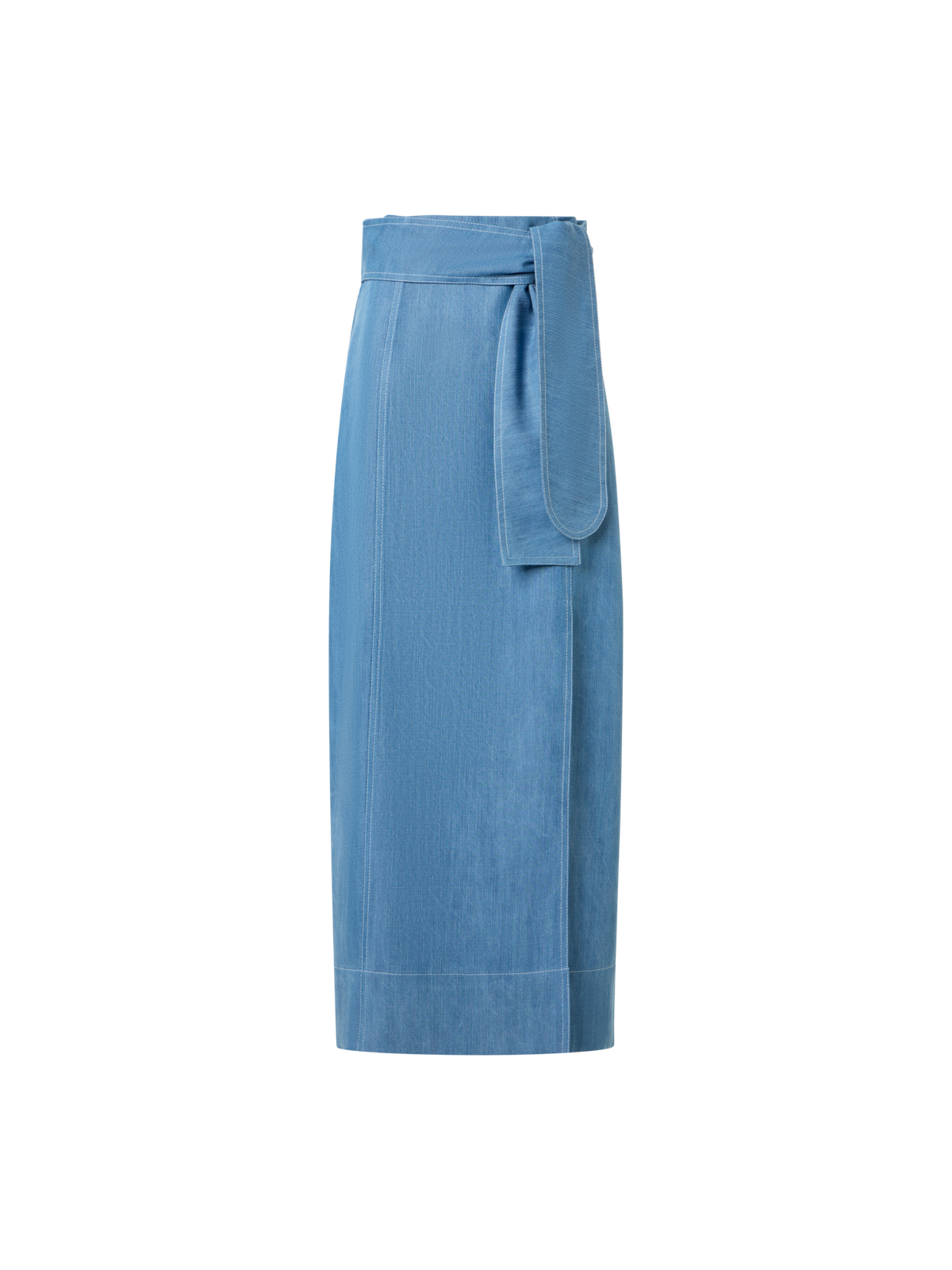 Designer Wrap-Detail Viscose Denim Midi Pencil Skirt - blue
