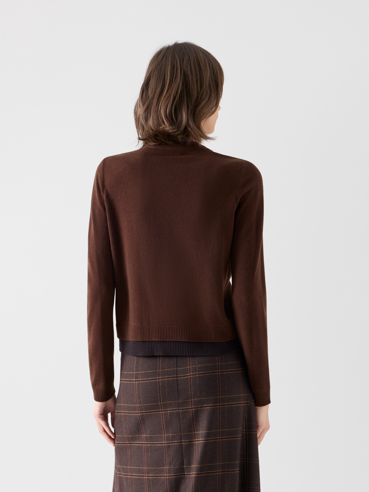 Designer Wool Cashmere Cardigan with V-Neck Trompe l'Oeil - brown #editorial