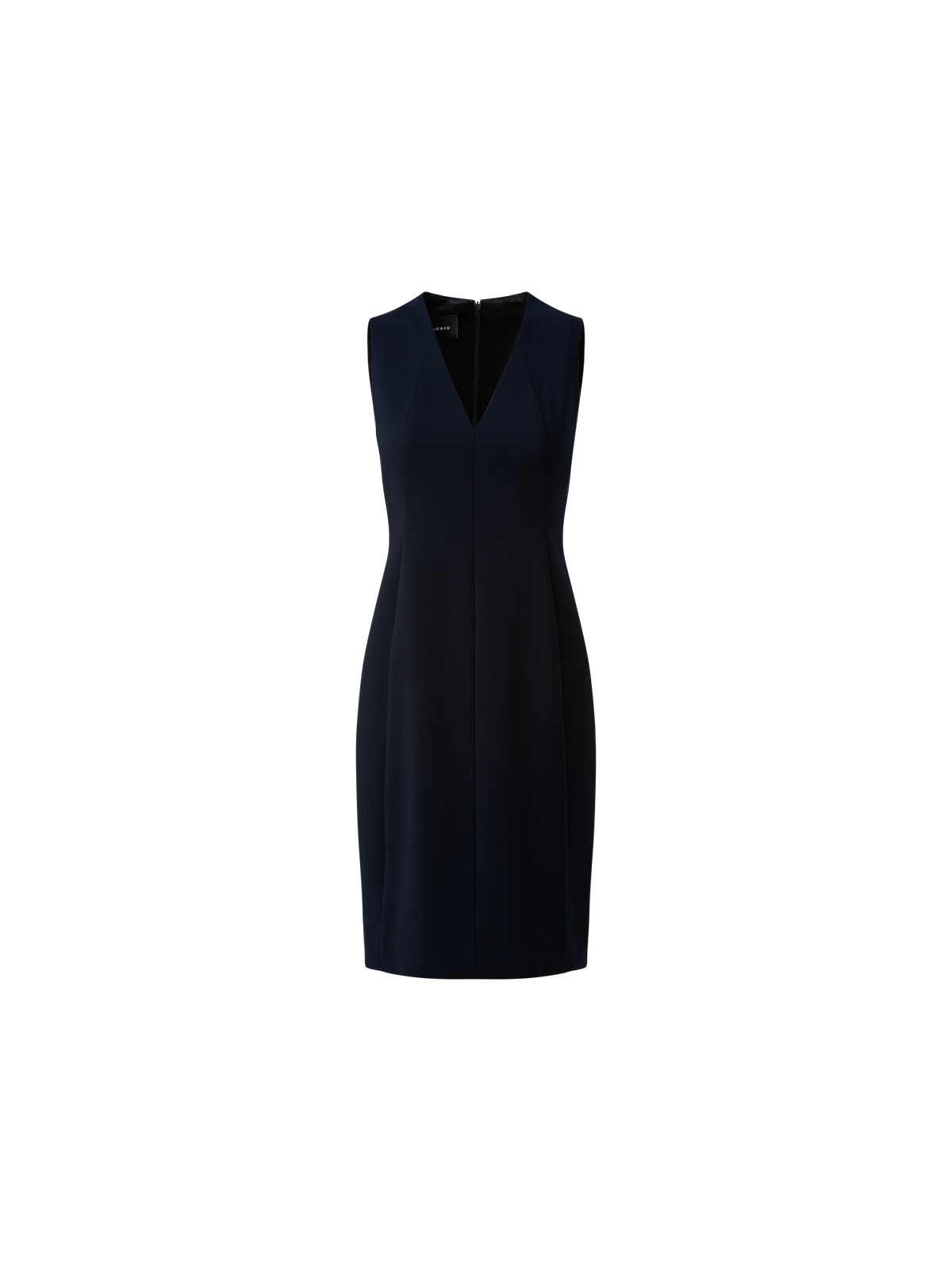 Designer Sleeveless V-Neck Wool Double-Face Sheath Dress - navy - blue
