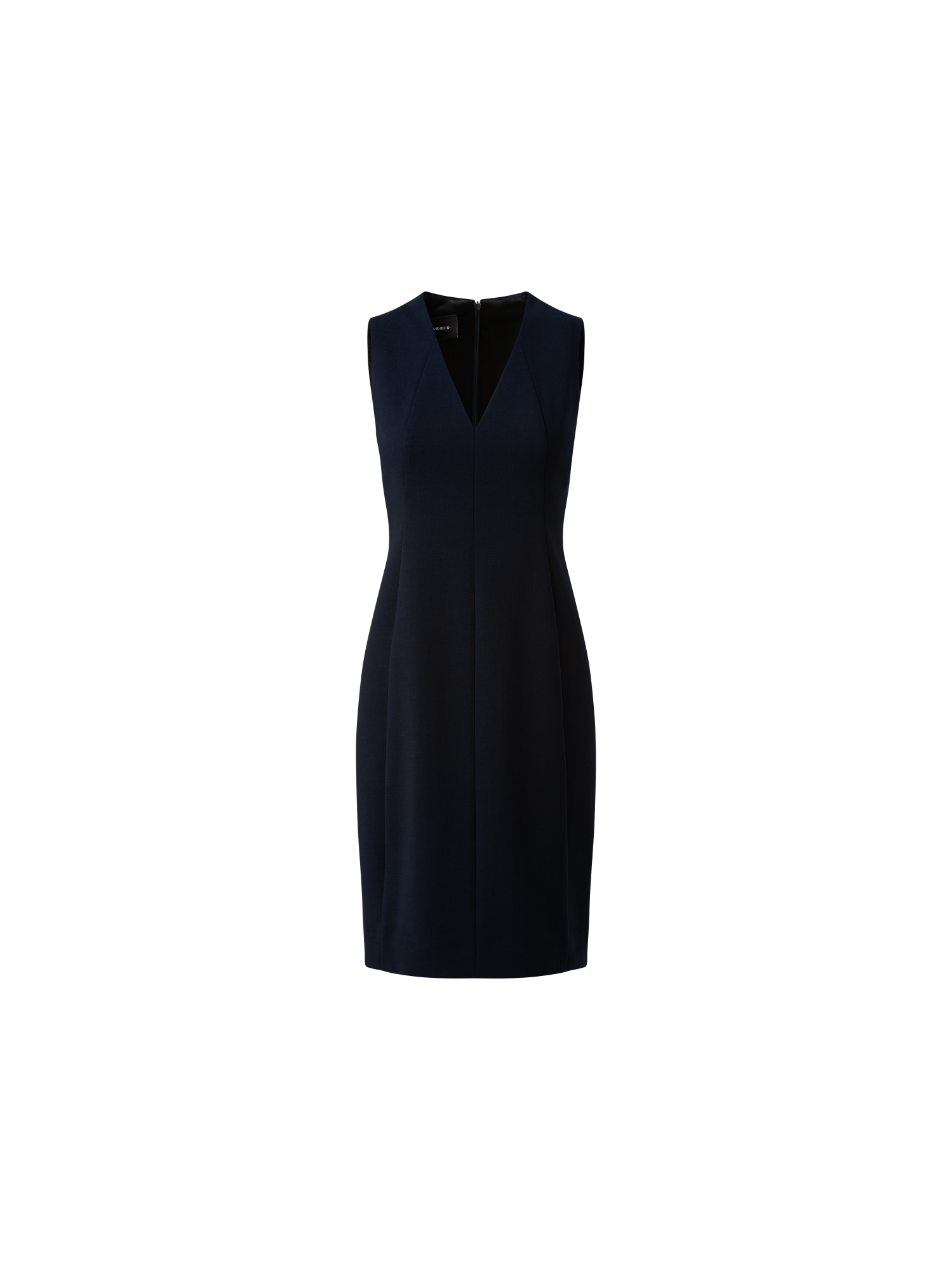 Designer Sleeveless V-Neck Wool Double-Face Sheath Dress - navy - blue