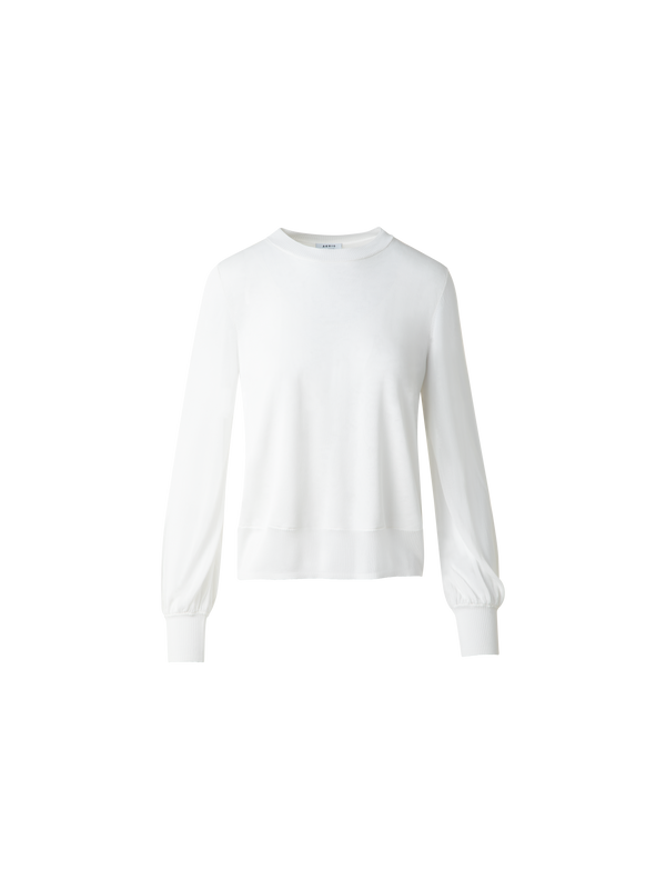 Designer Knit Sweater with Sheer Neckline and Sleeves - ecru - white