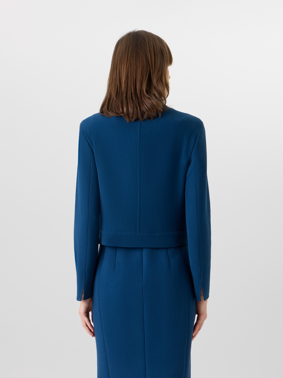 Designer Kato Short Jacket in Wool-Crêpe Double-Face - blue #editorial