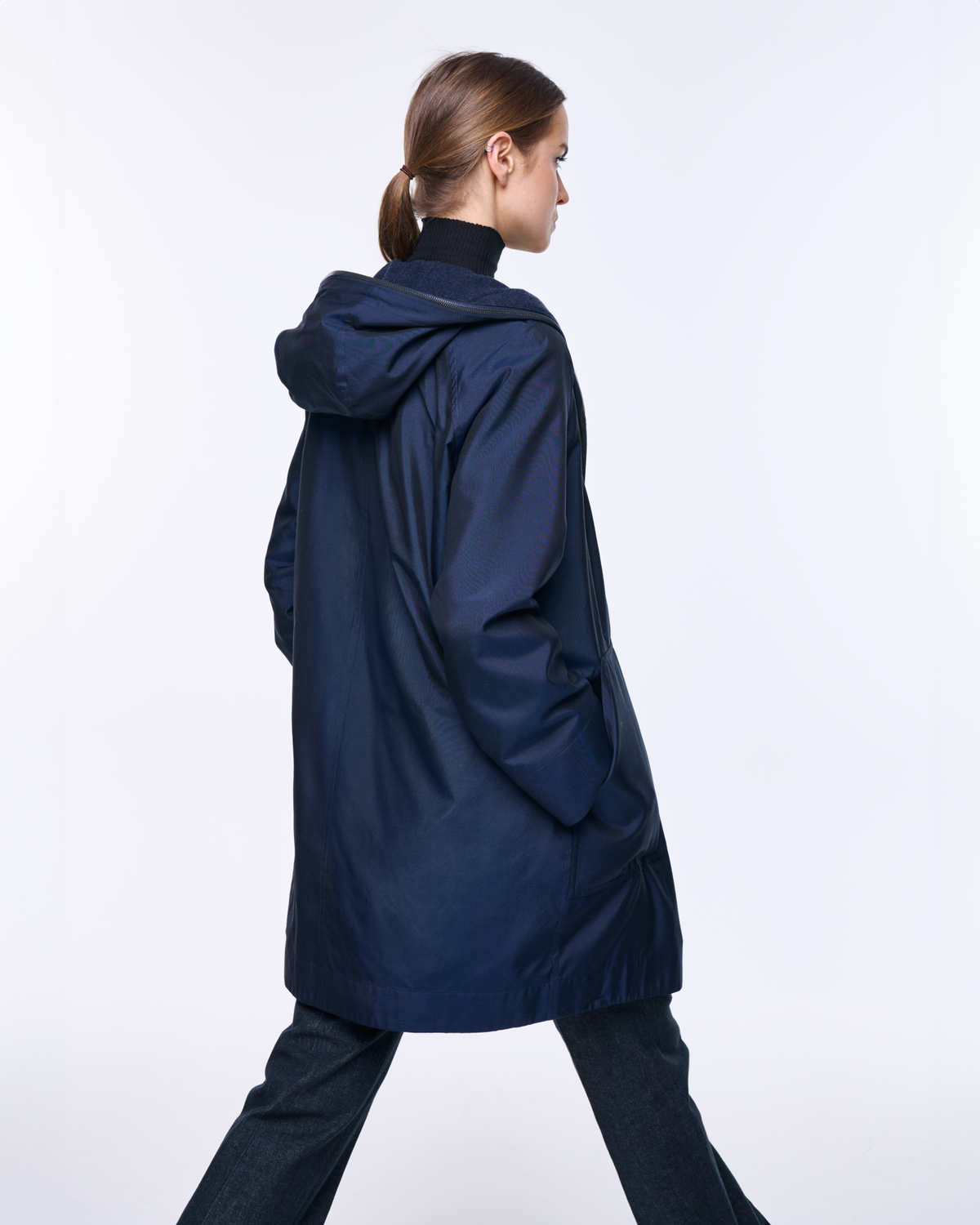Designer Reversible Parka from Cashmere and Silk  - navy - blue #editorial