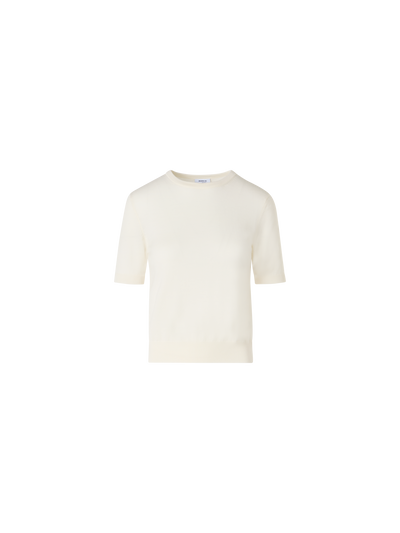 Designer Short-Sleeve Merino Wool Knit Sweater - ecru