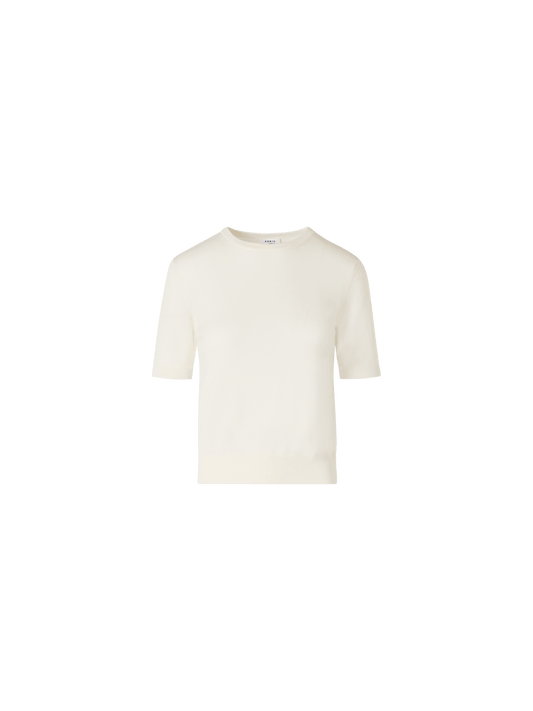 Designer Short-Sleeve Merino Wool Knit Sweater - ecru