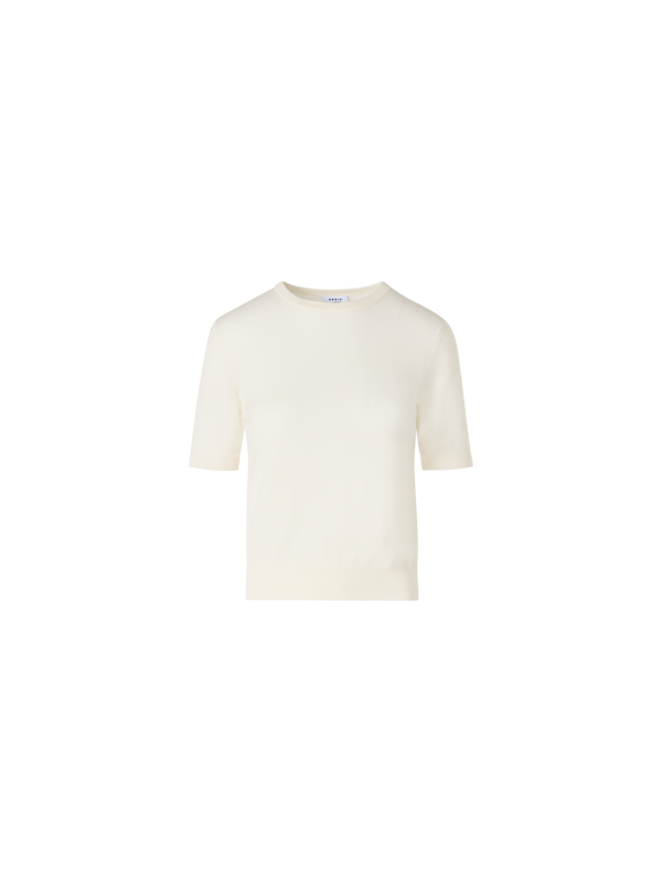 Designer Short-Sleeve Merino Wool Knit Sweater - ecru