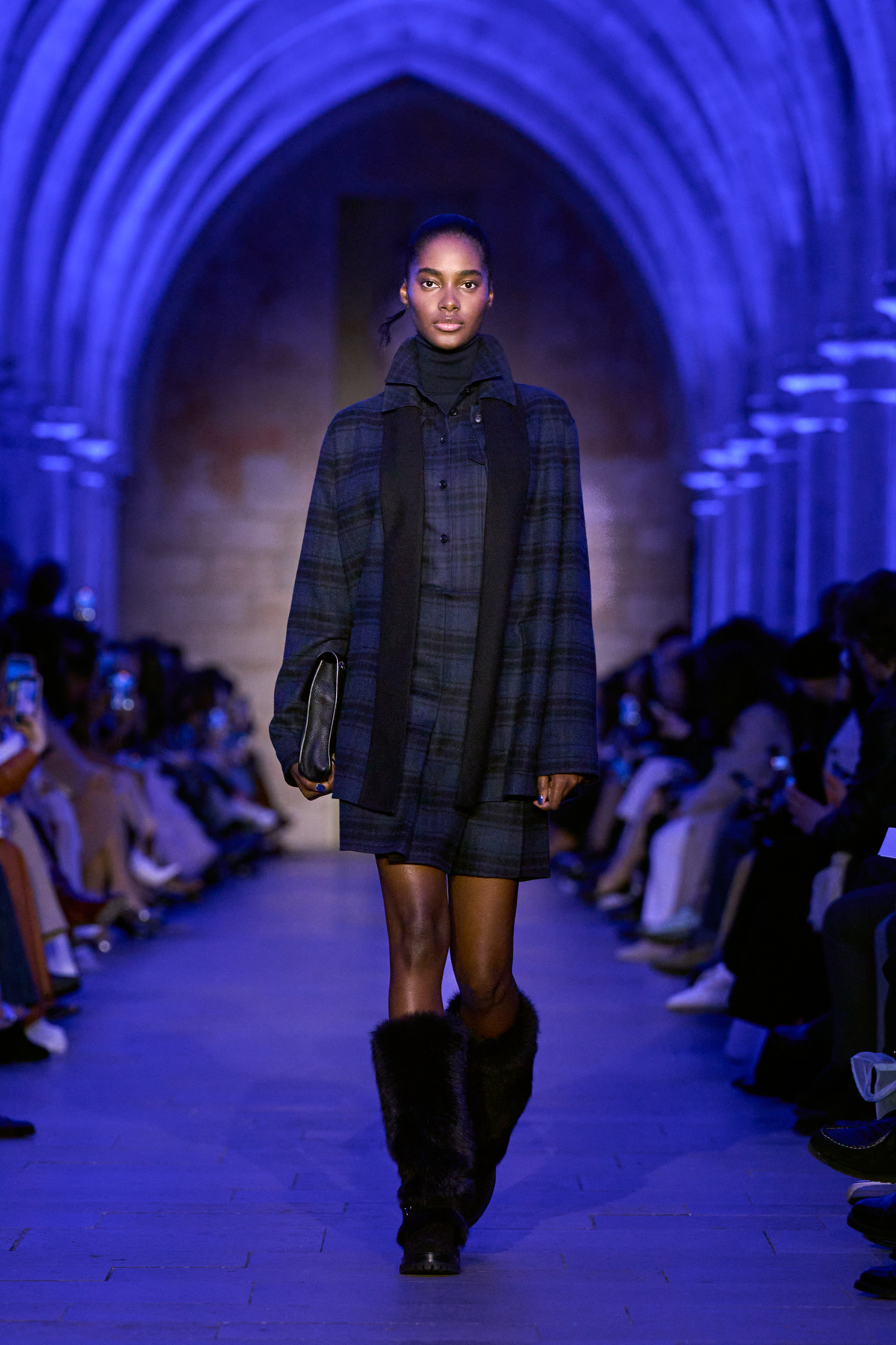 Designer Half-Pleated Wool Double-Face Plaid Mini Skirt - neutral - navy - blue - multicolor #editorial