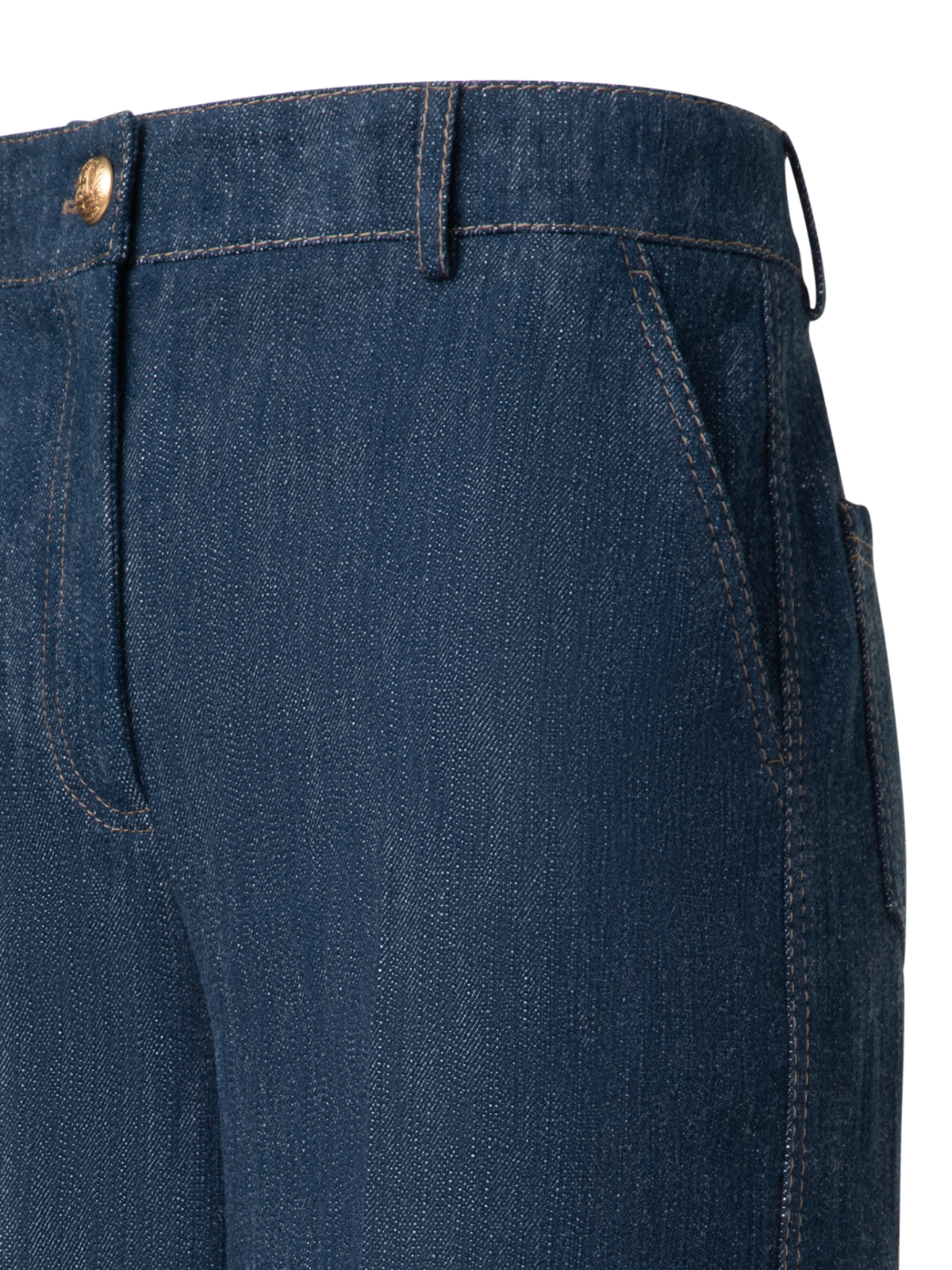 Designer Cropped Wide Cotton Wool Denim Pants - navy - blue