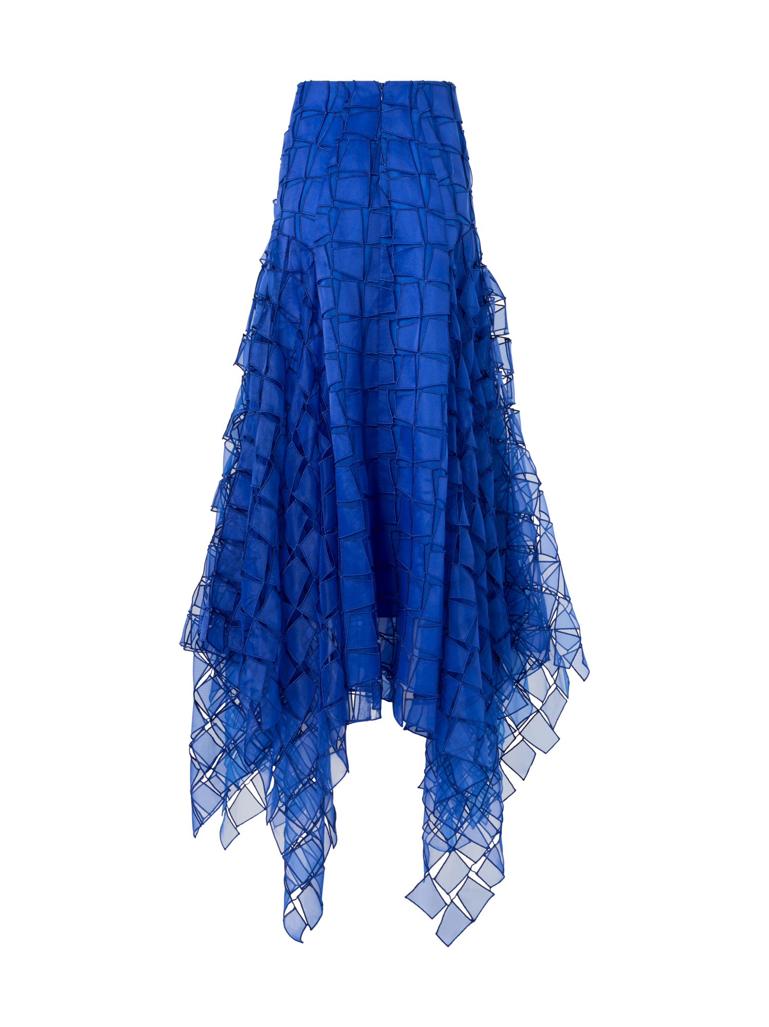 Designer Maxi Skirt with Tapezoid Organza Embroidery - blue