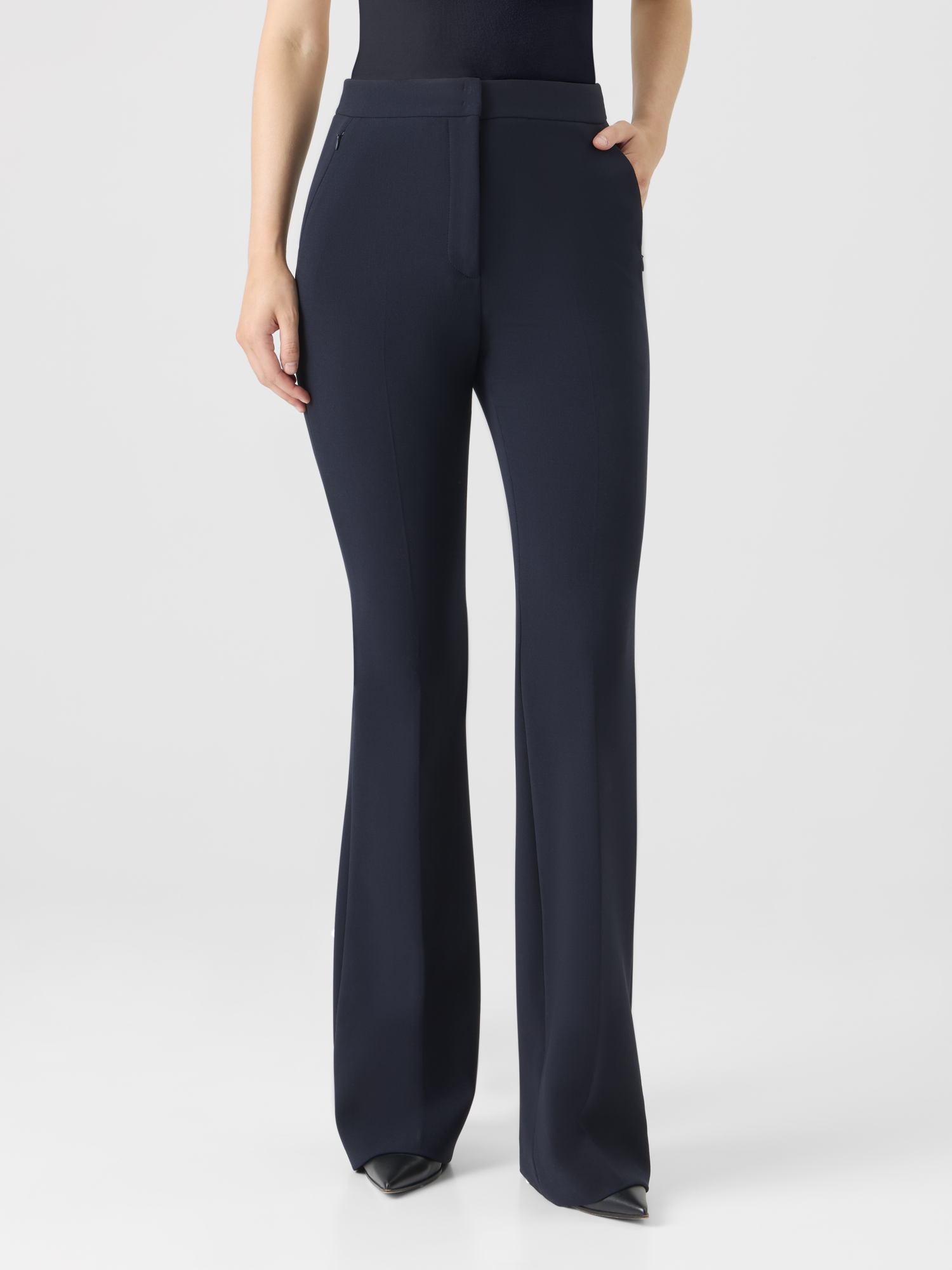 Designer Bootcut Wool Bi-Stretch Pants - navy 