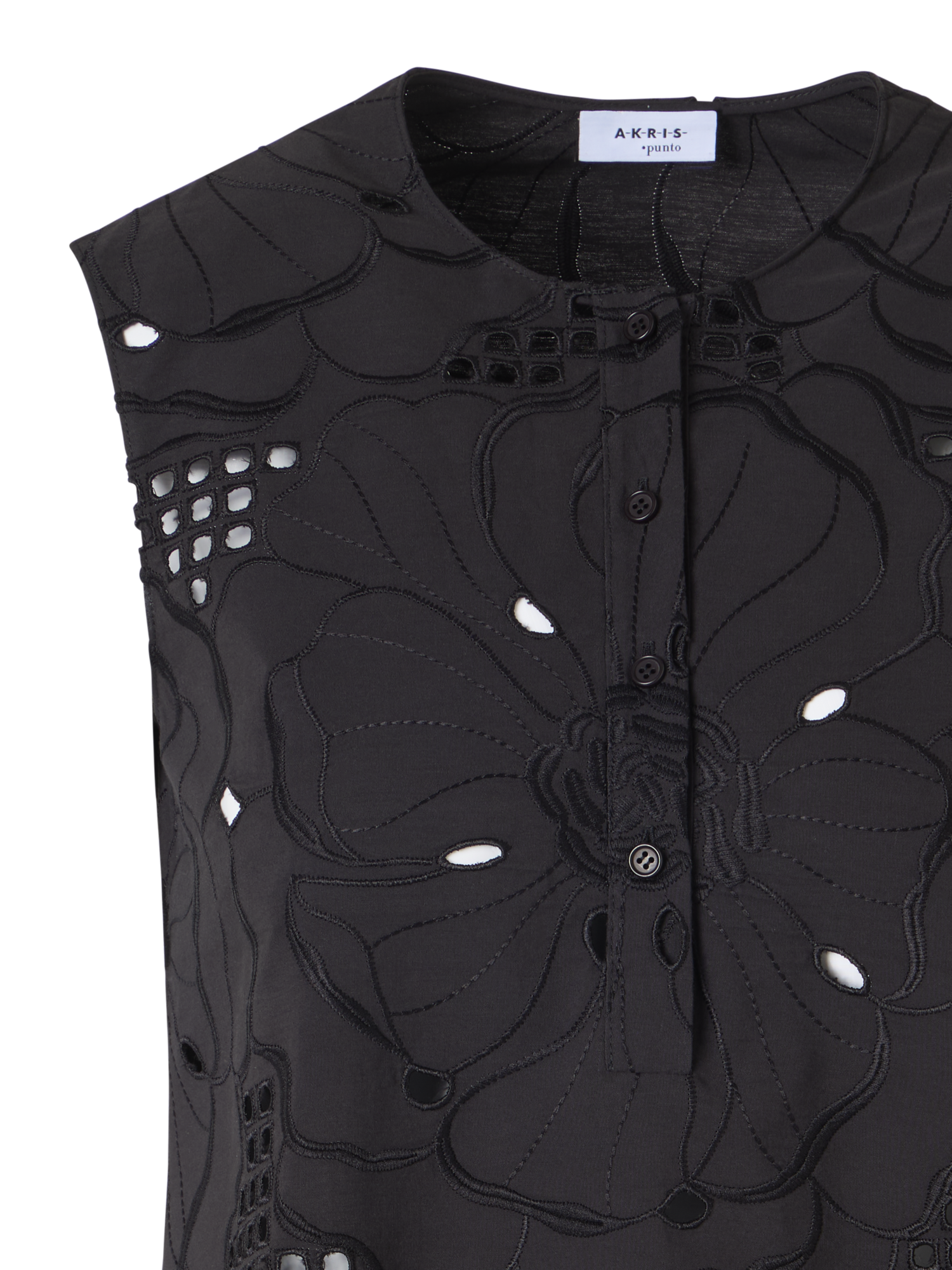 Designer Sleeveless Flower Eyelet Tunic Blouse - black