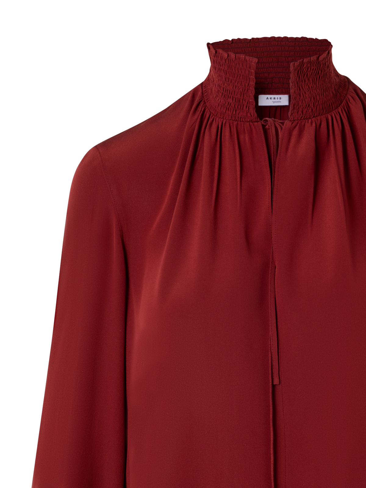 Designer Boho Silk Crêpe Blouse with Smocked Details - wine - red