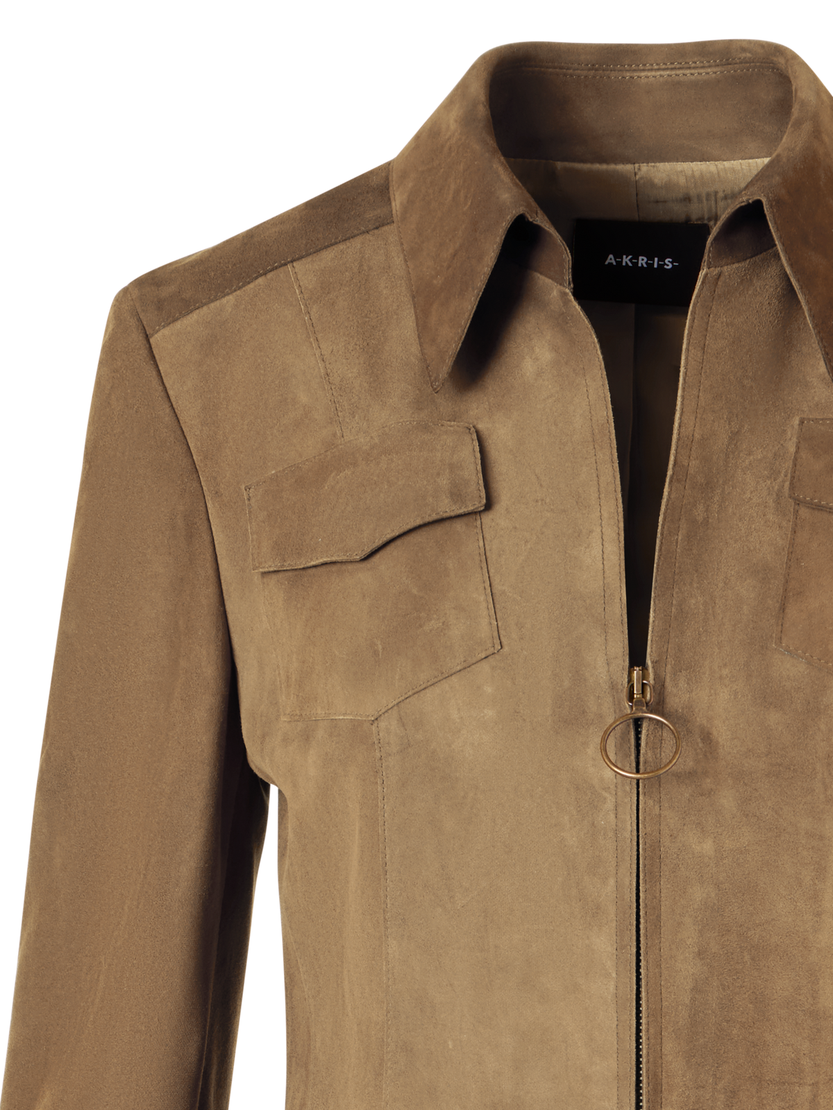 Designer Long-Sleeve Suede Leather Jacket - beige