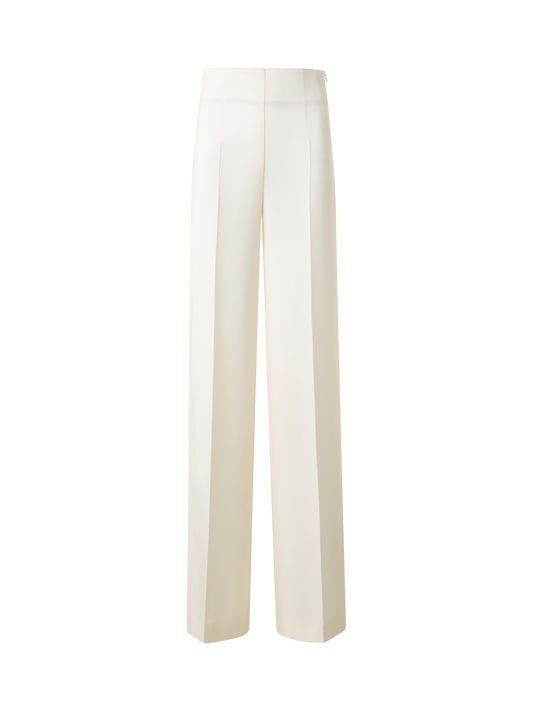 Designer Wide Straight Wool Double-Face Pants - neutral - ecru - white