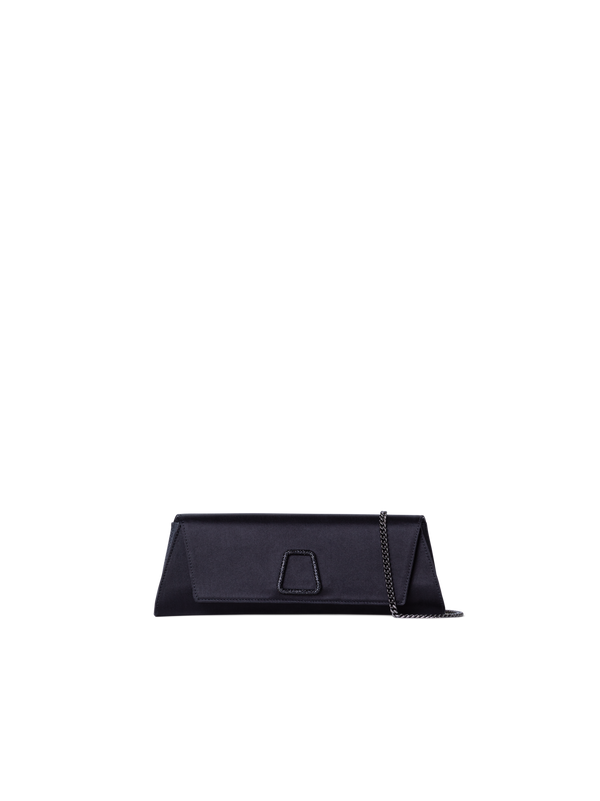 Designer Anouk Satin Clutch with Crystal Trapezoid - neutral - black