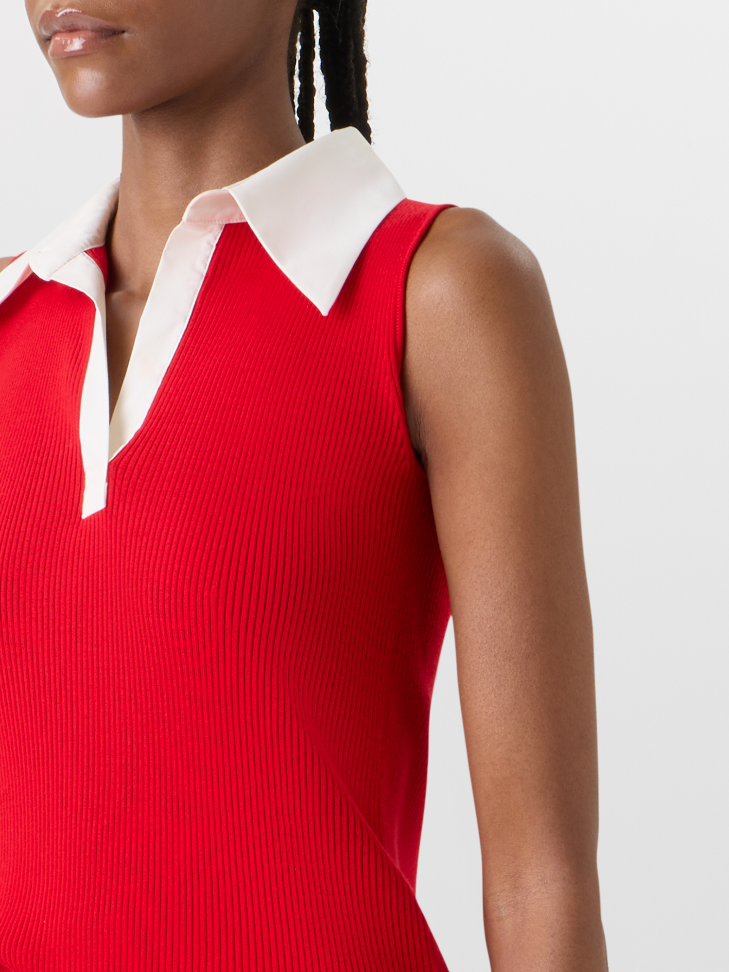 Designer Sleeveless Merino Wool Knit Polo - red 