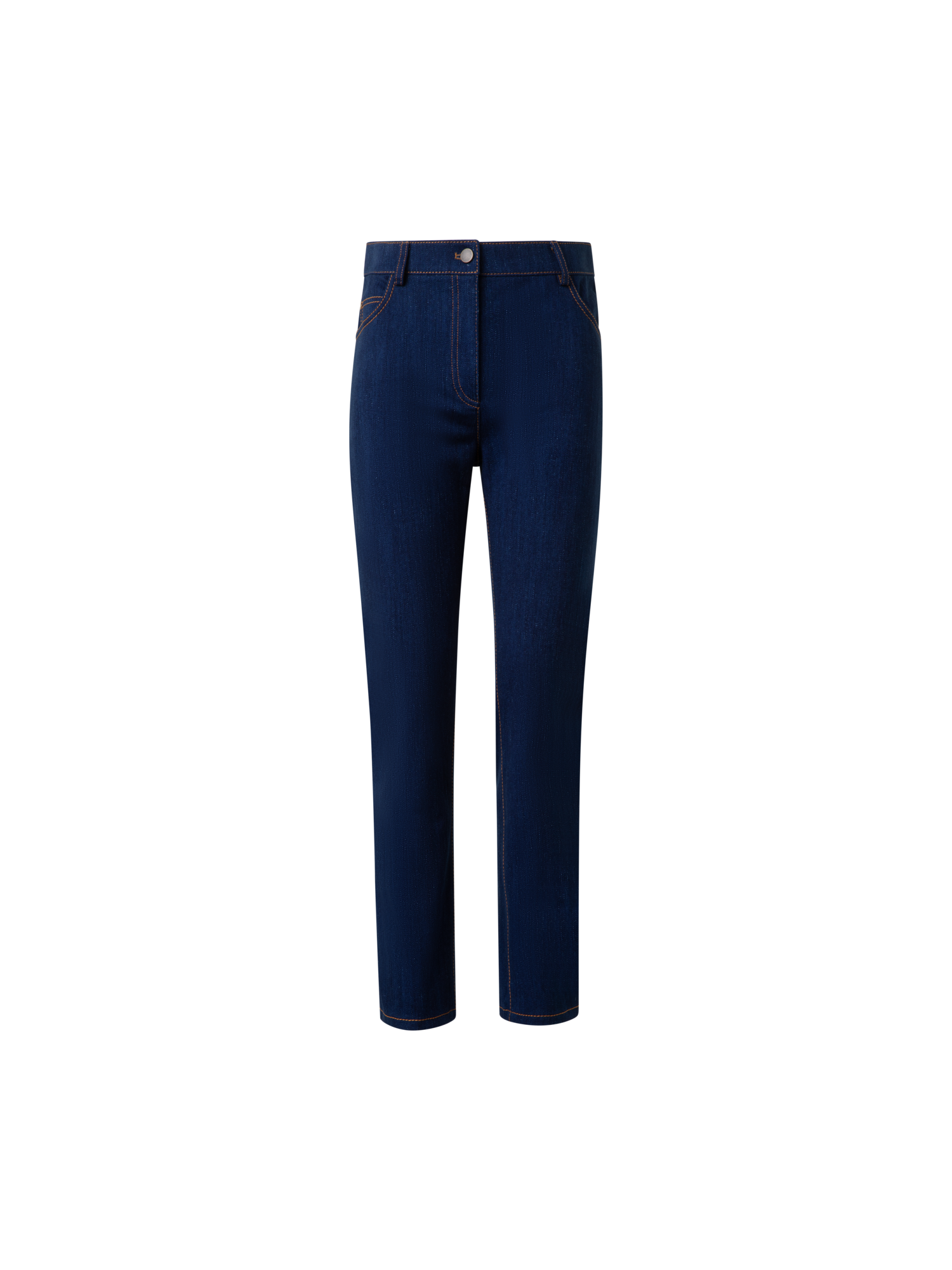 Designer Cropped Straight Cotton Denim Stretch Pants - navy - blue