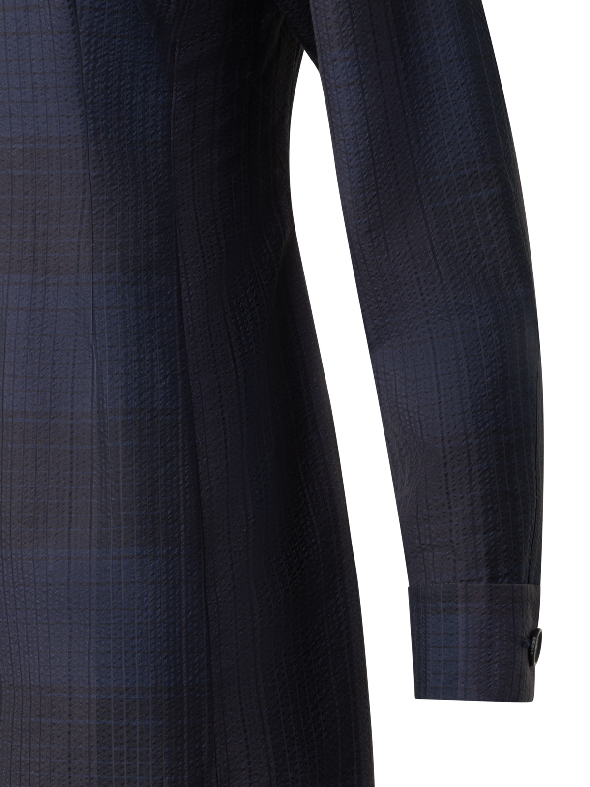 Designer Midi Shirt Dress in Cotton Silk Seersucker - navy