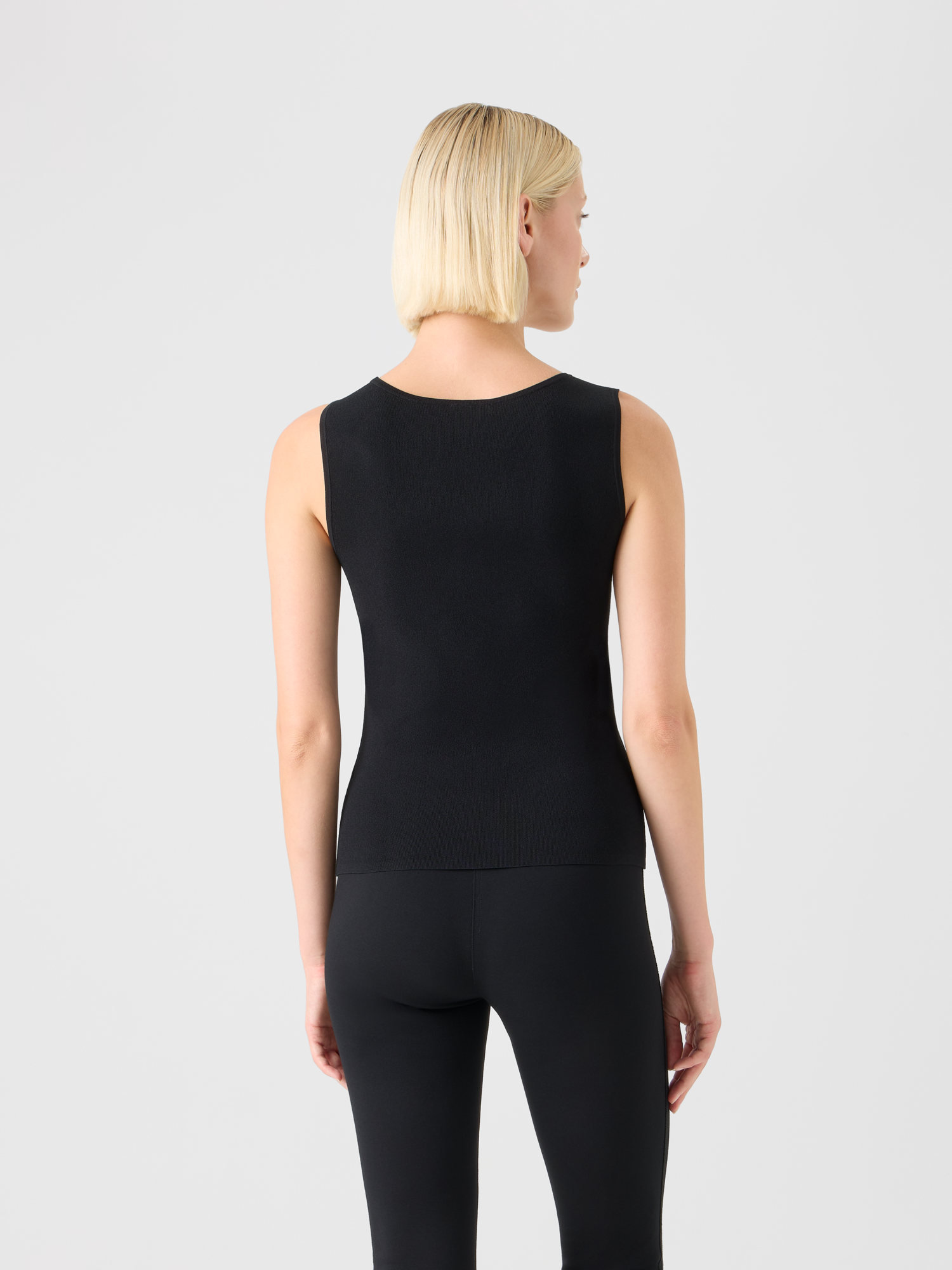 Designer Fitted Viscose Blend Knit Tank Top - black 