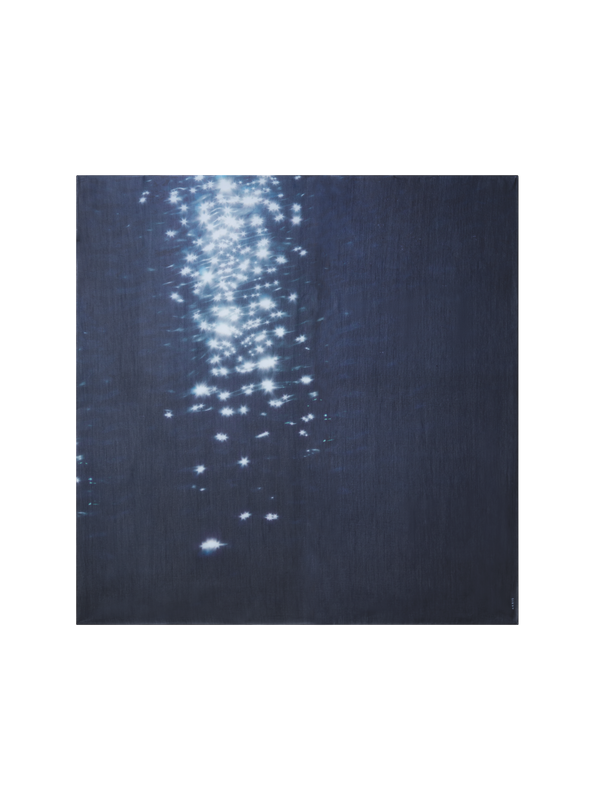 Designer Cotton Silk Reflecting Sun on Water Print Scarf - navy - blue