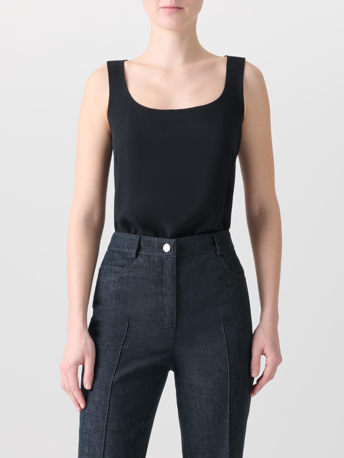 Designer Sleeveless Silk Georgette Top - black #editorial