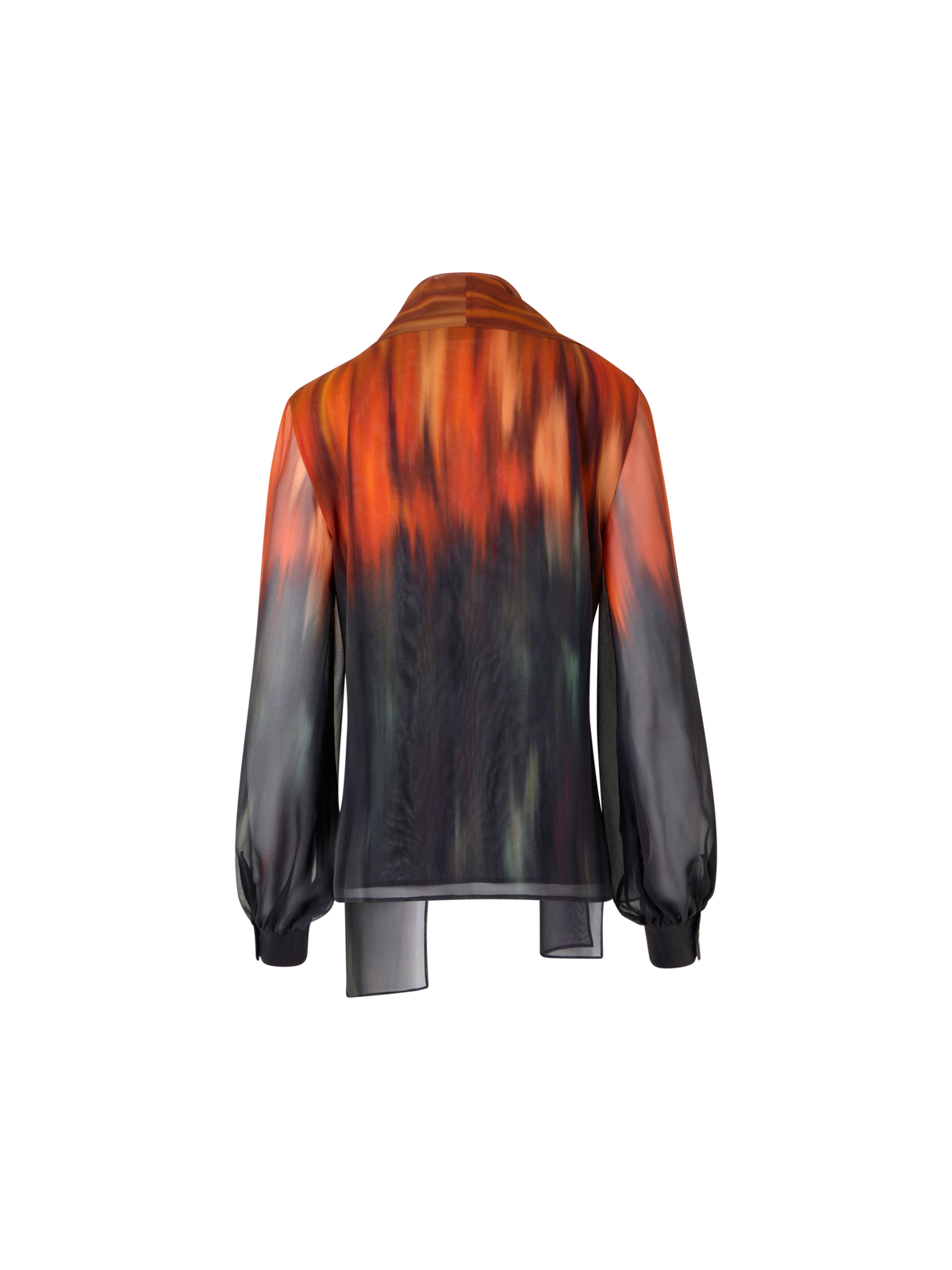 Designer Silk Blouse with Fuego Negro Print and Scarf - multicolor - black - orange - red