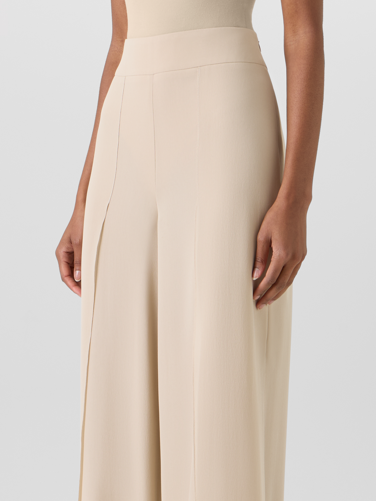 Designer Fellia Wide-Flared-Leg Pants in Silk Georgette - beige #editorial