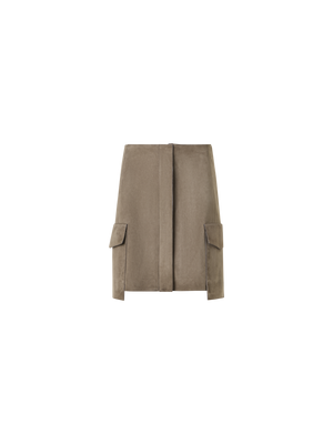 Designer Suede Mini Skirt with Patch Pockets - neutral - beige
