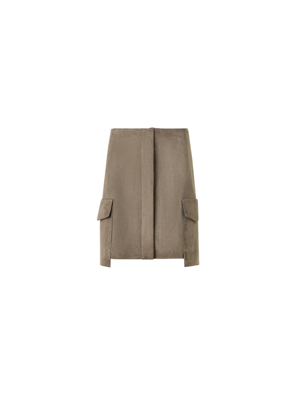 Designer Suede Mini Skirt with Patch Pockets - neutral - beige