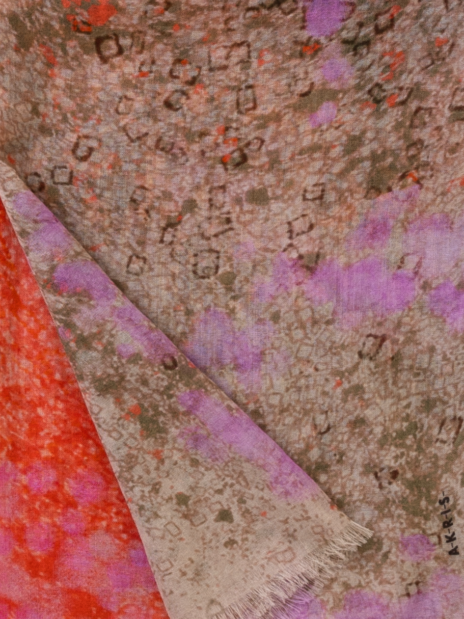 Designer Cashmere Silk Scarf with Waterlilly print - multicolor