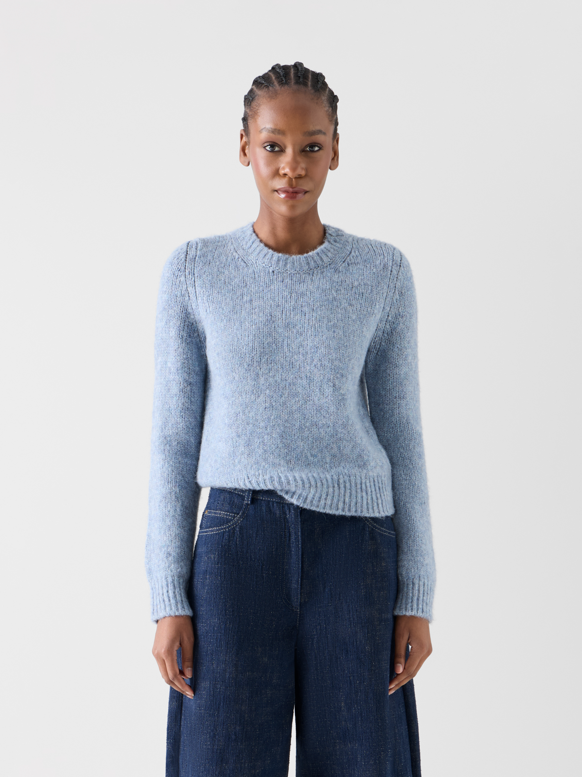 Designer Relaxed Knit Sweater in Fluffy Alpaca - blue 