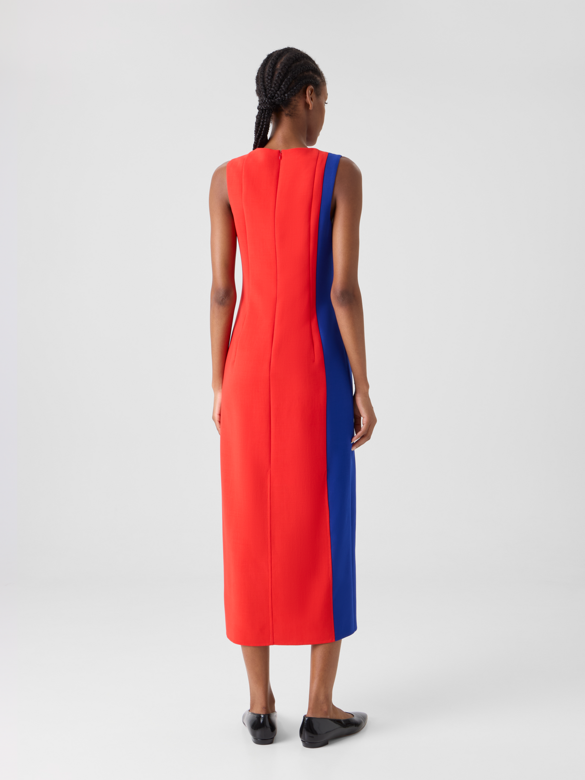 Designer Midi Sheath Dress with Polygon Patchwork - multicolor