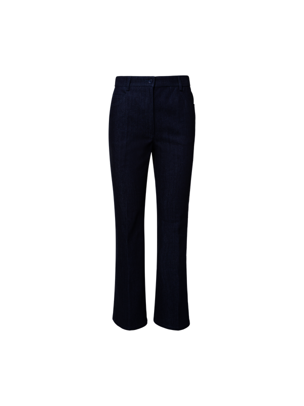 Designer Cropped Bootcut Cotton Denim Stretch Pants - navy - blue