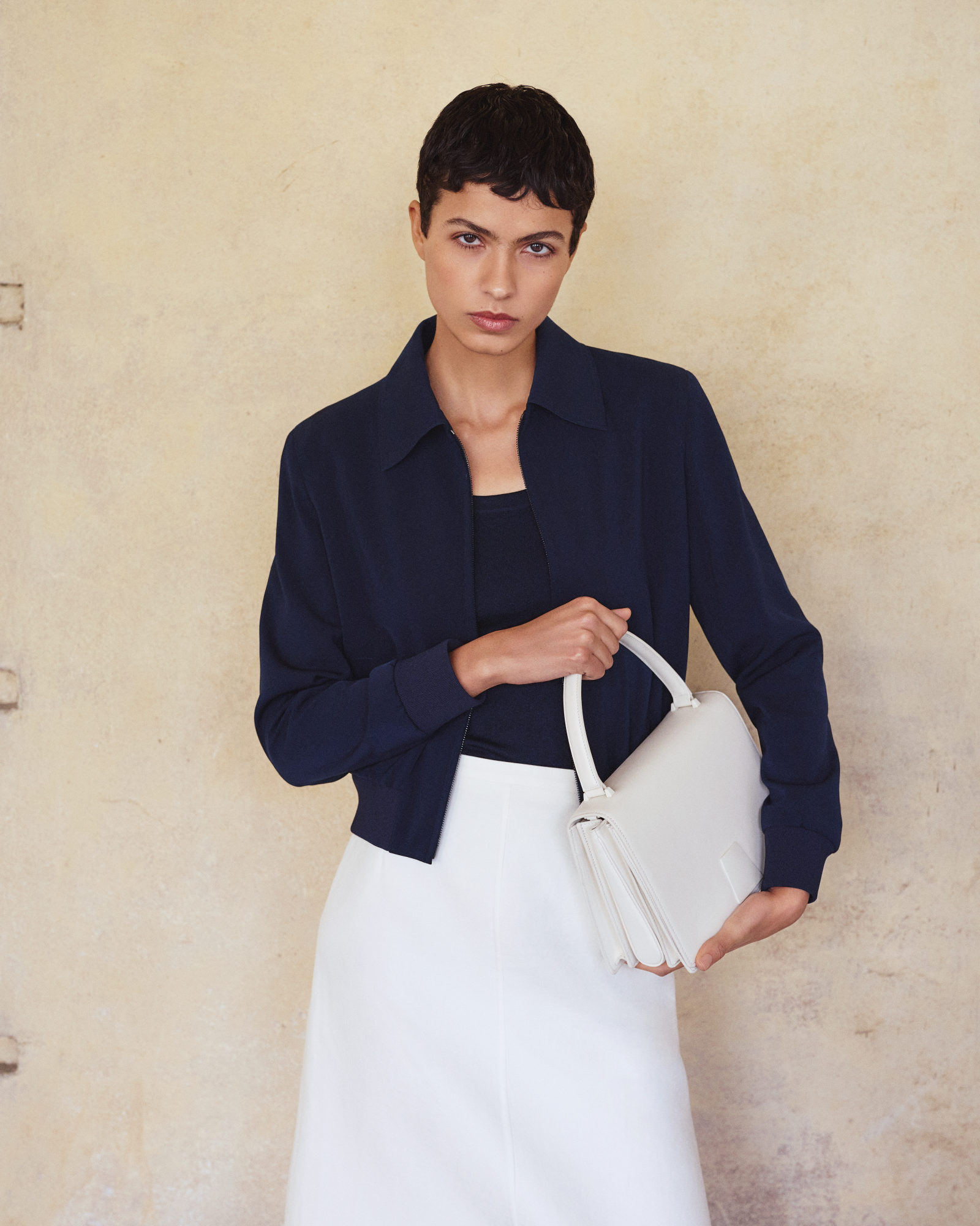 Designer A-Line Skirt in Cotton Silk Double-Face - neutral - ecru - white 