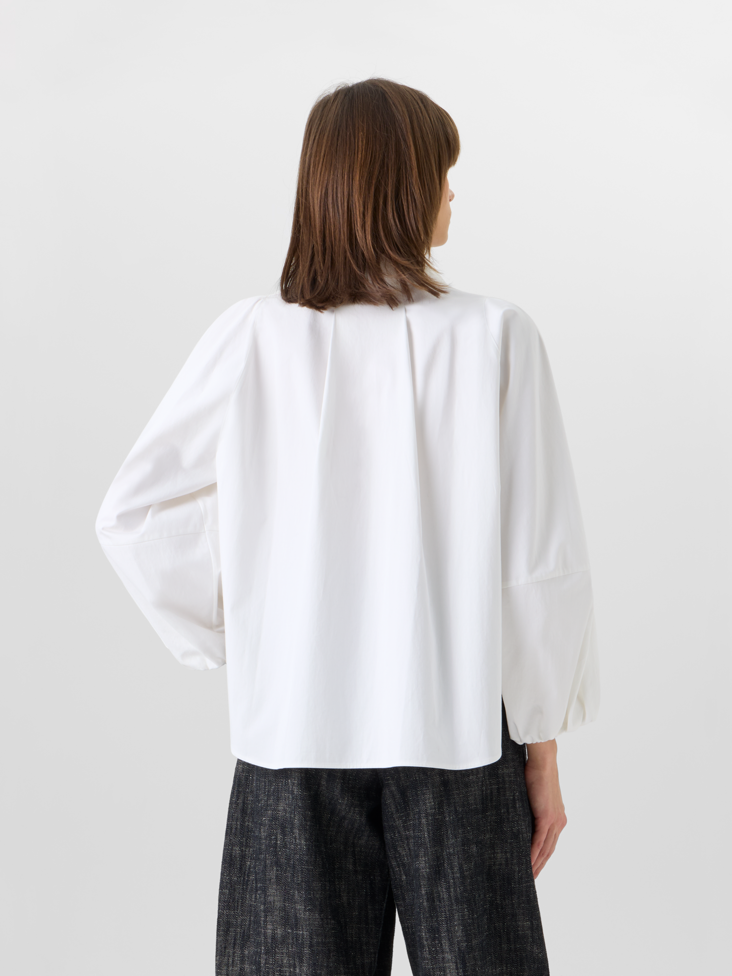 Designer Boxy Washed Cotton Satin Shirt Blouse - ecru 