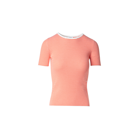 Short Sleeve Sweater in Striped Virgin Wool