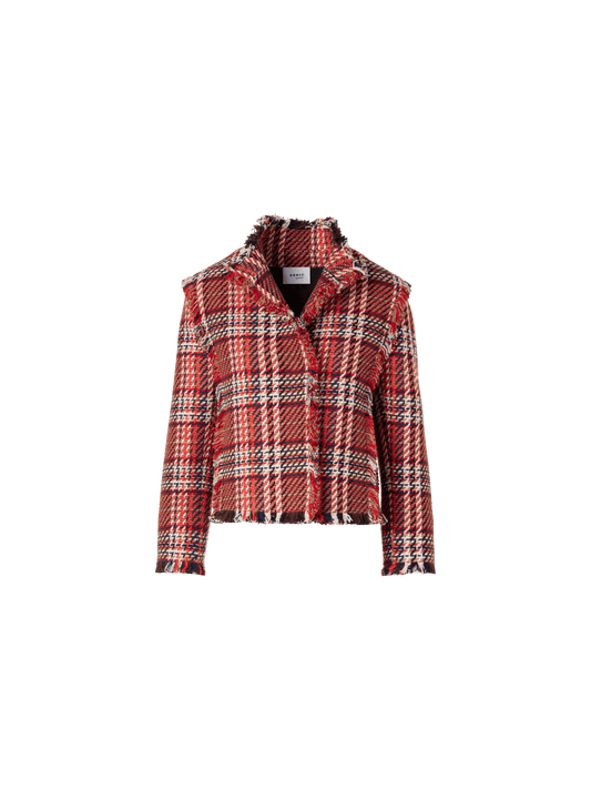 Designer Long-Sleeve Cotton-Tweed Jacket - multicolor