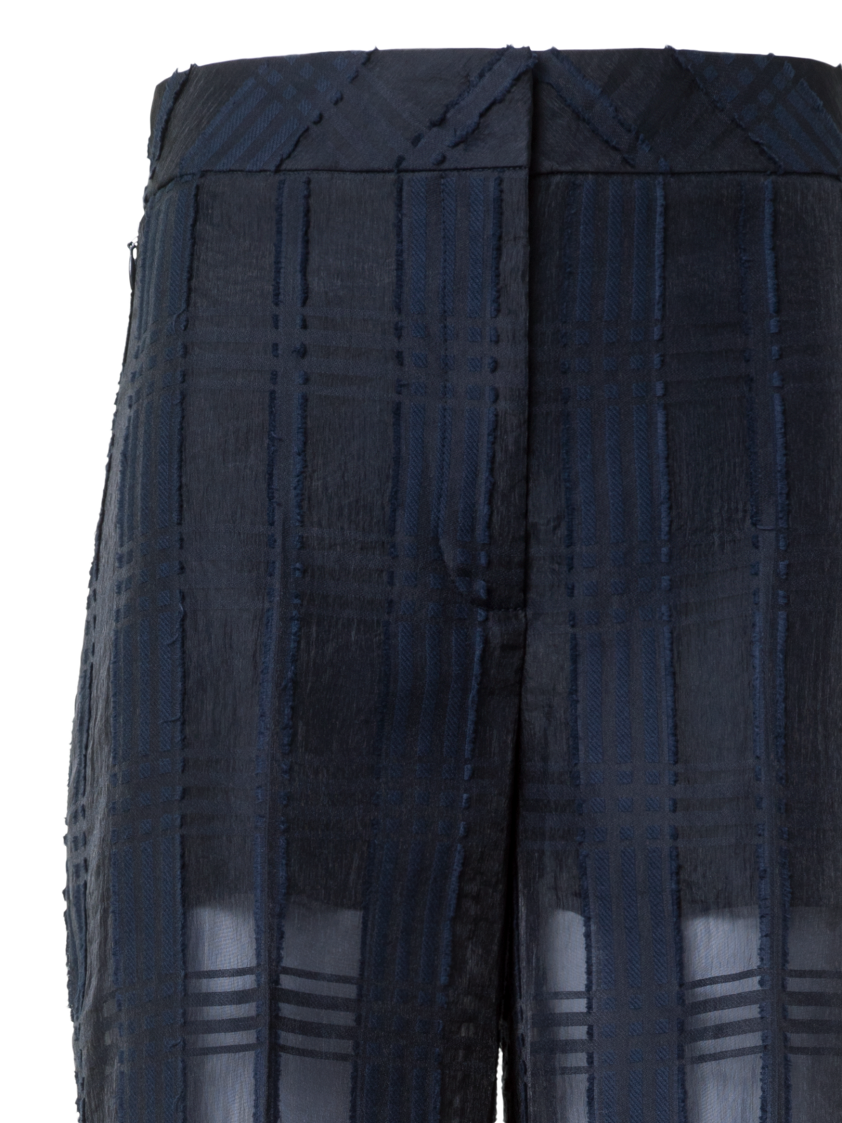 Designer Straight Wide Cotton Plaid Pants - neutral - navy - blue