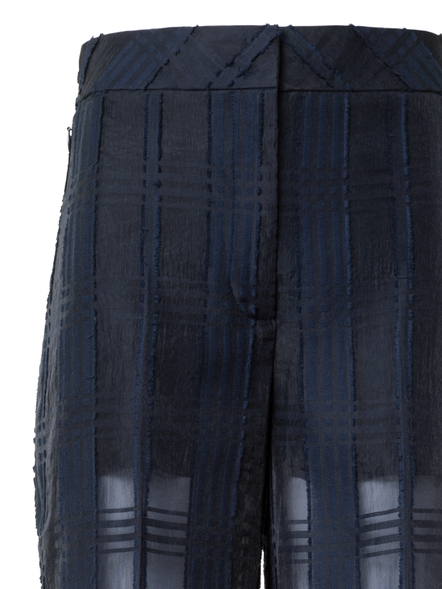 Designer Straight Wide Cotton Plaid Pants - neutral - navy - blue