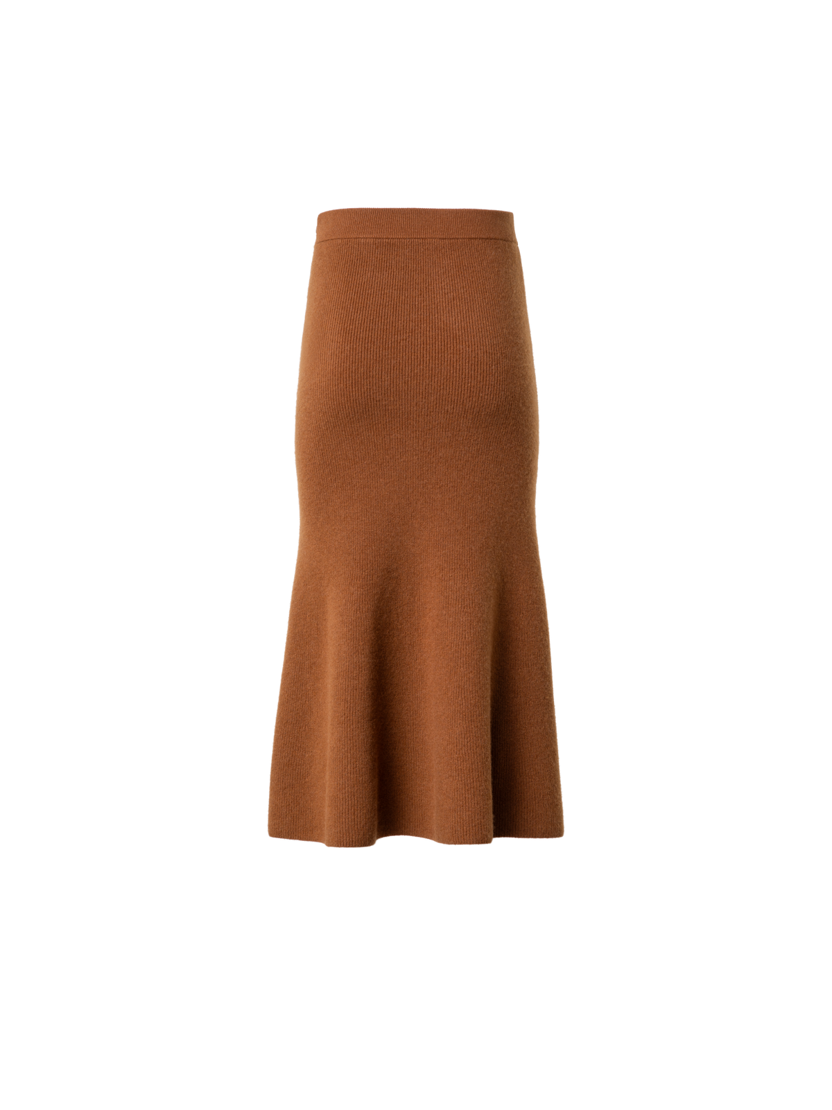 Designer Midi Knit Skirt in Ribbed Cashmere - brown