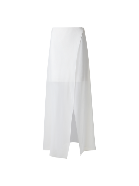 Designer White Silk Skirt with Sheer Organza Overlayer - neutral - ecru - white