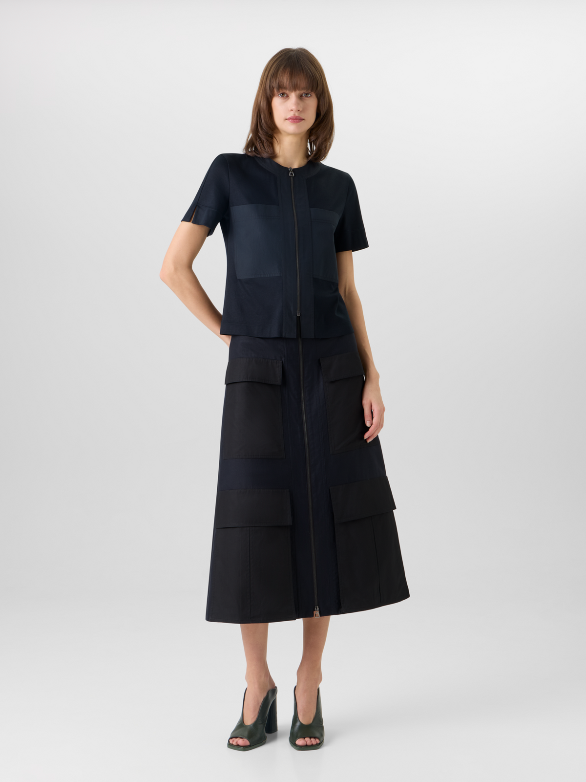 Designer Cotton Double-Face Midi Skirt - black #editorial