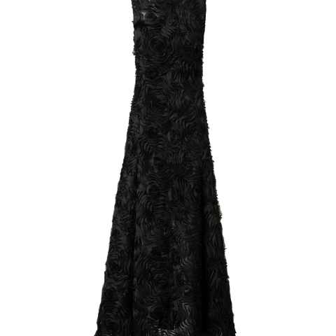 Flared Midi Dress in 3D Carnation Embroidery