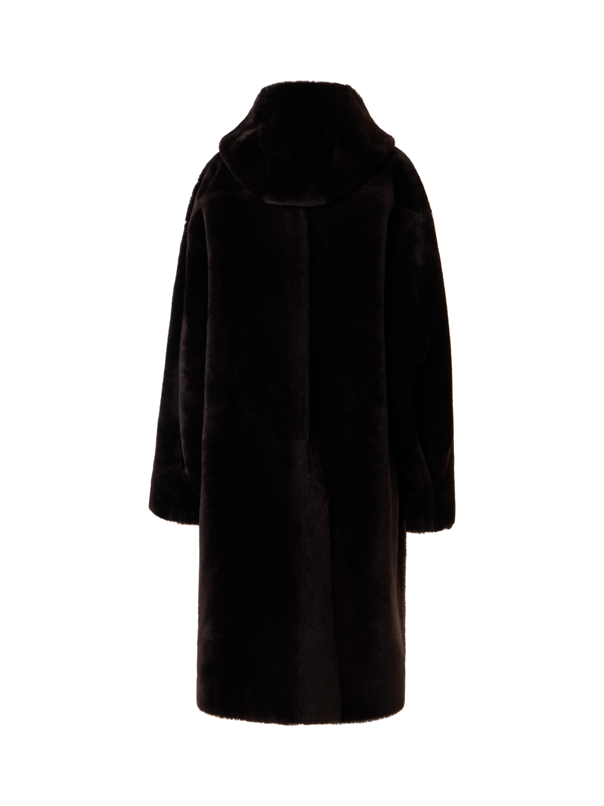 Designer Reversible Oversize Hooded Shearling Coat - brown
