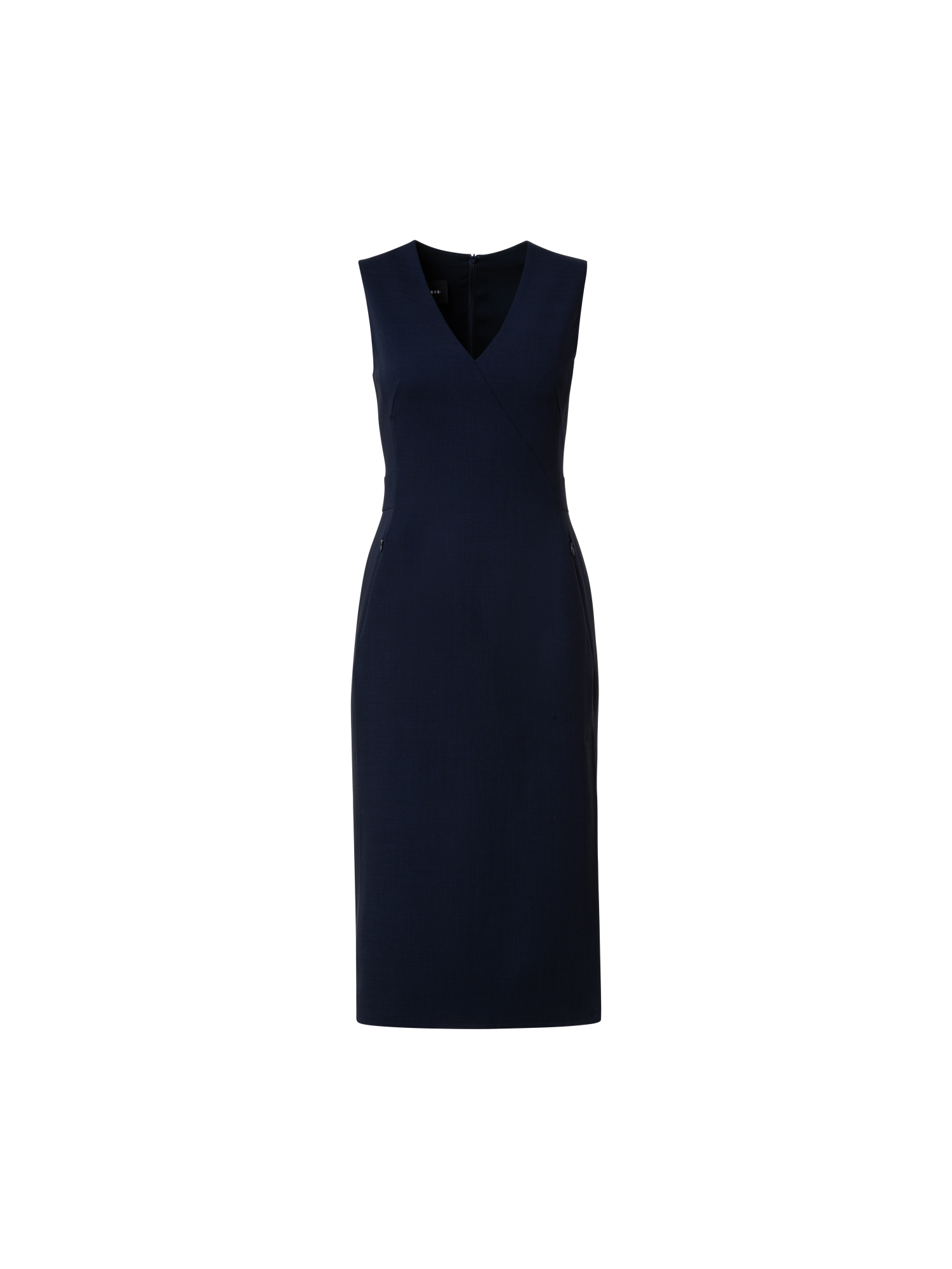 Designer Sleeveless Wool Double-Face Sheath Dress - navy - blue