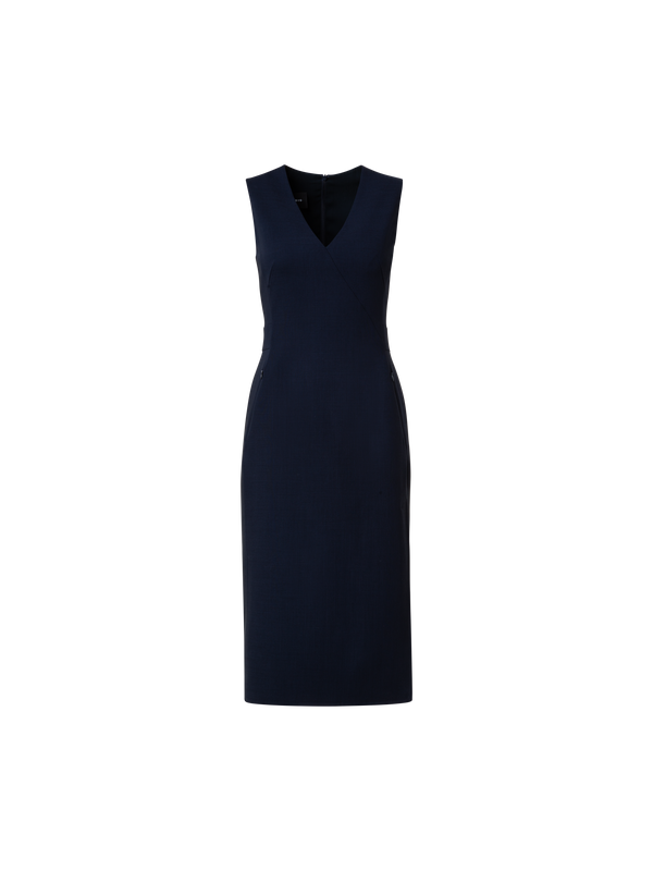 Designer Sleeveless Wool Double-Face Sheath Dress - navy - blue
